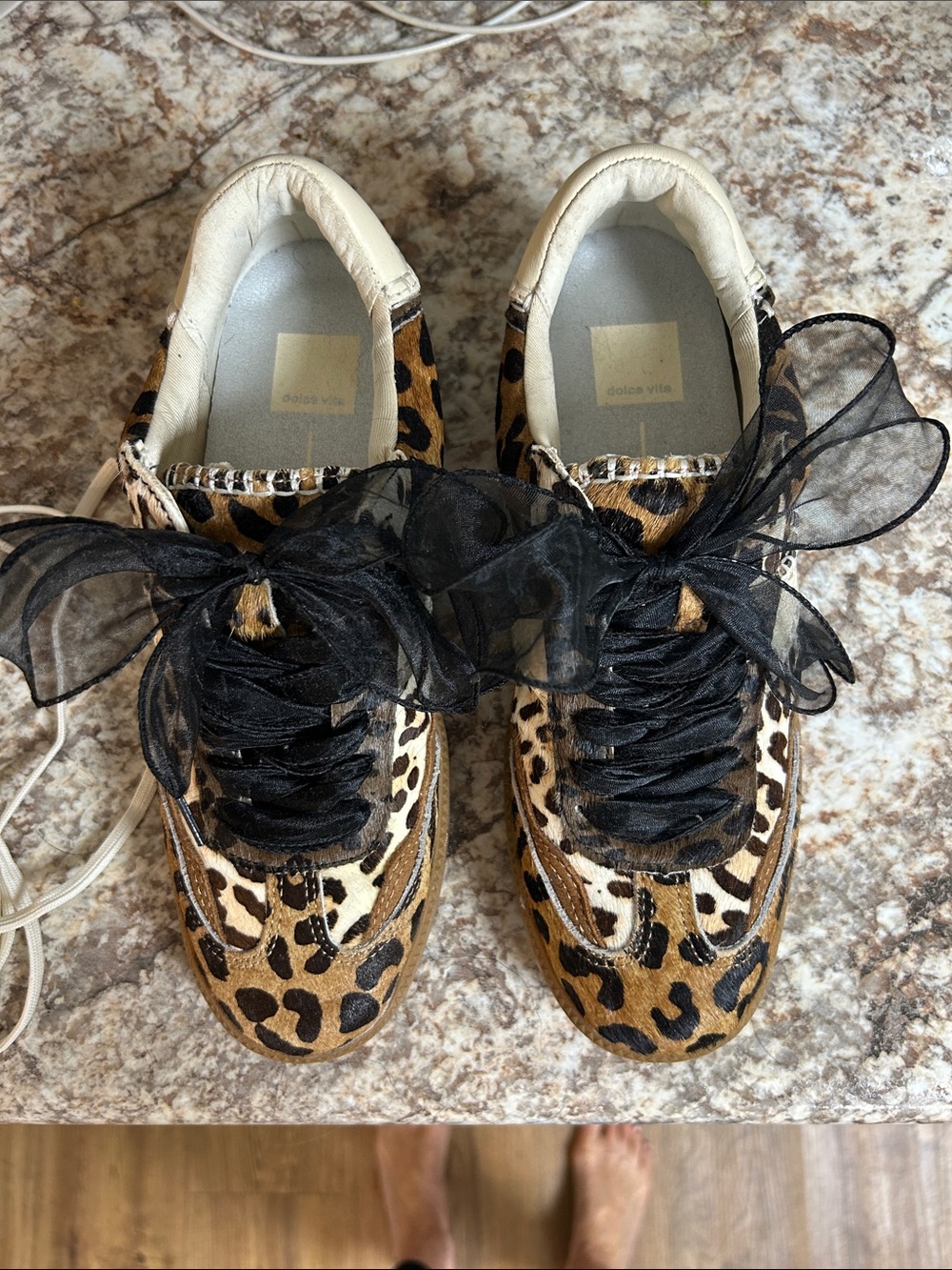 Dolce Vita Leopard Print Sneakers with Black Ribbon Laces